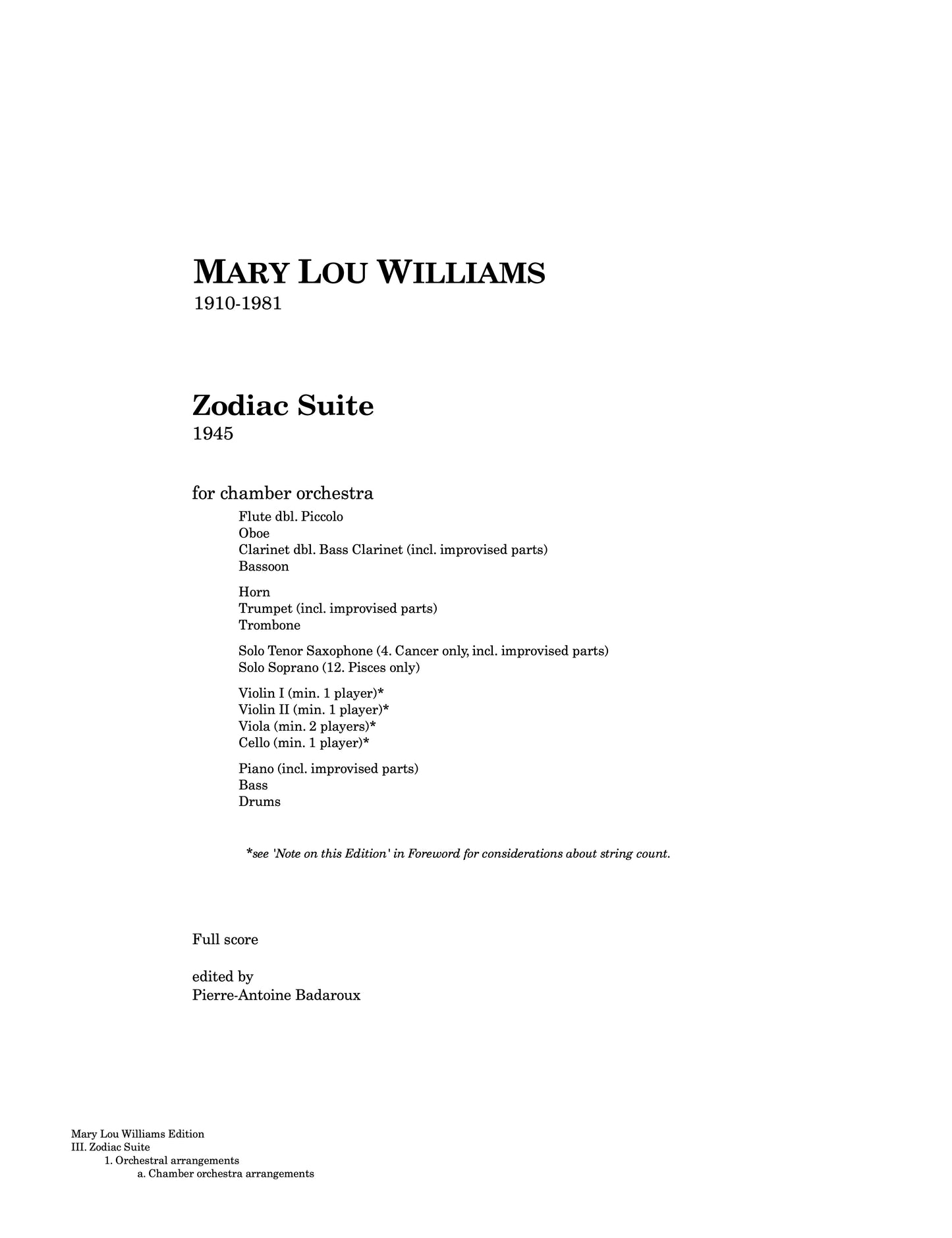 Zodiac Suite (chamber orch 1945) Orchestral Rental